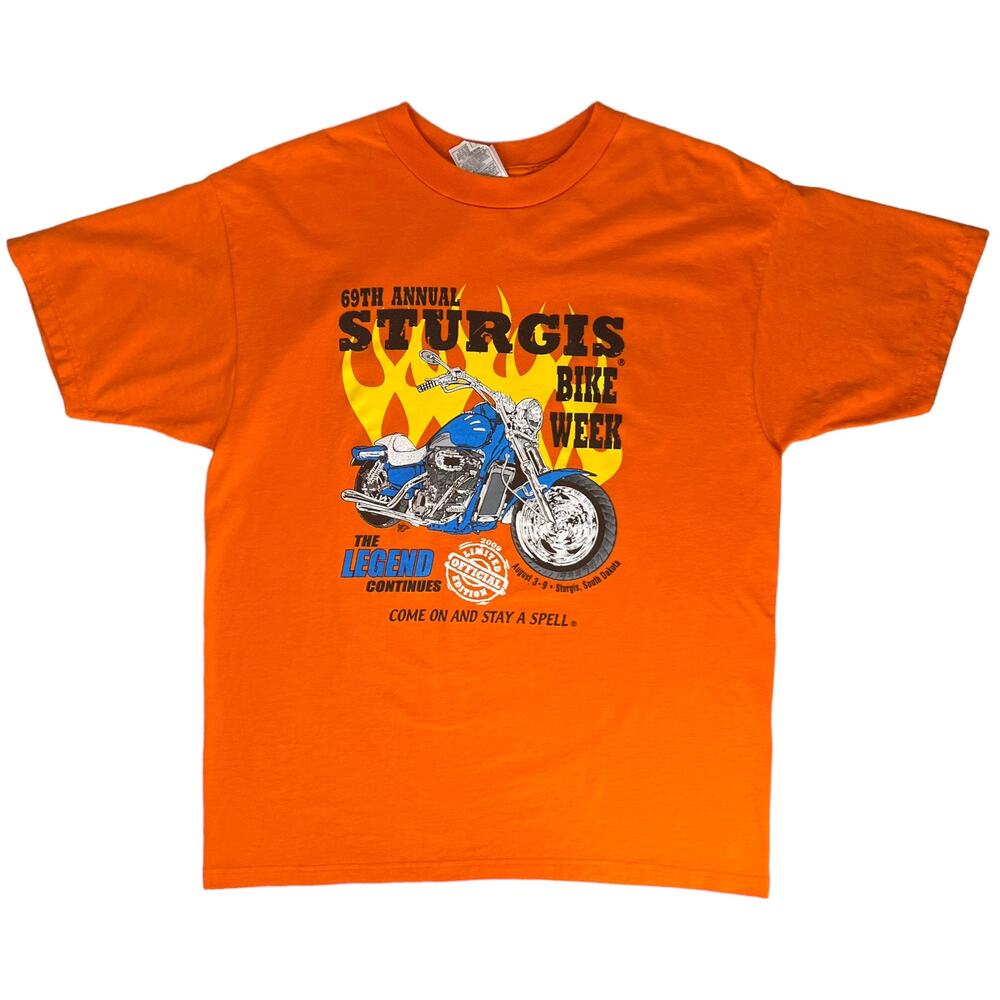 2009 Sturgis 69th Annual Bike Week Orange Graphic Tee Shirt Men's Size Large